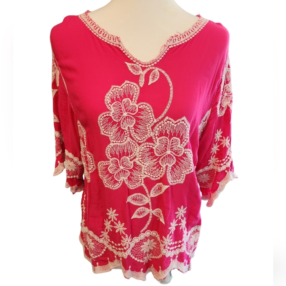 Pink Embroidered blouse Boho Solitaire Women's Size Large